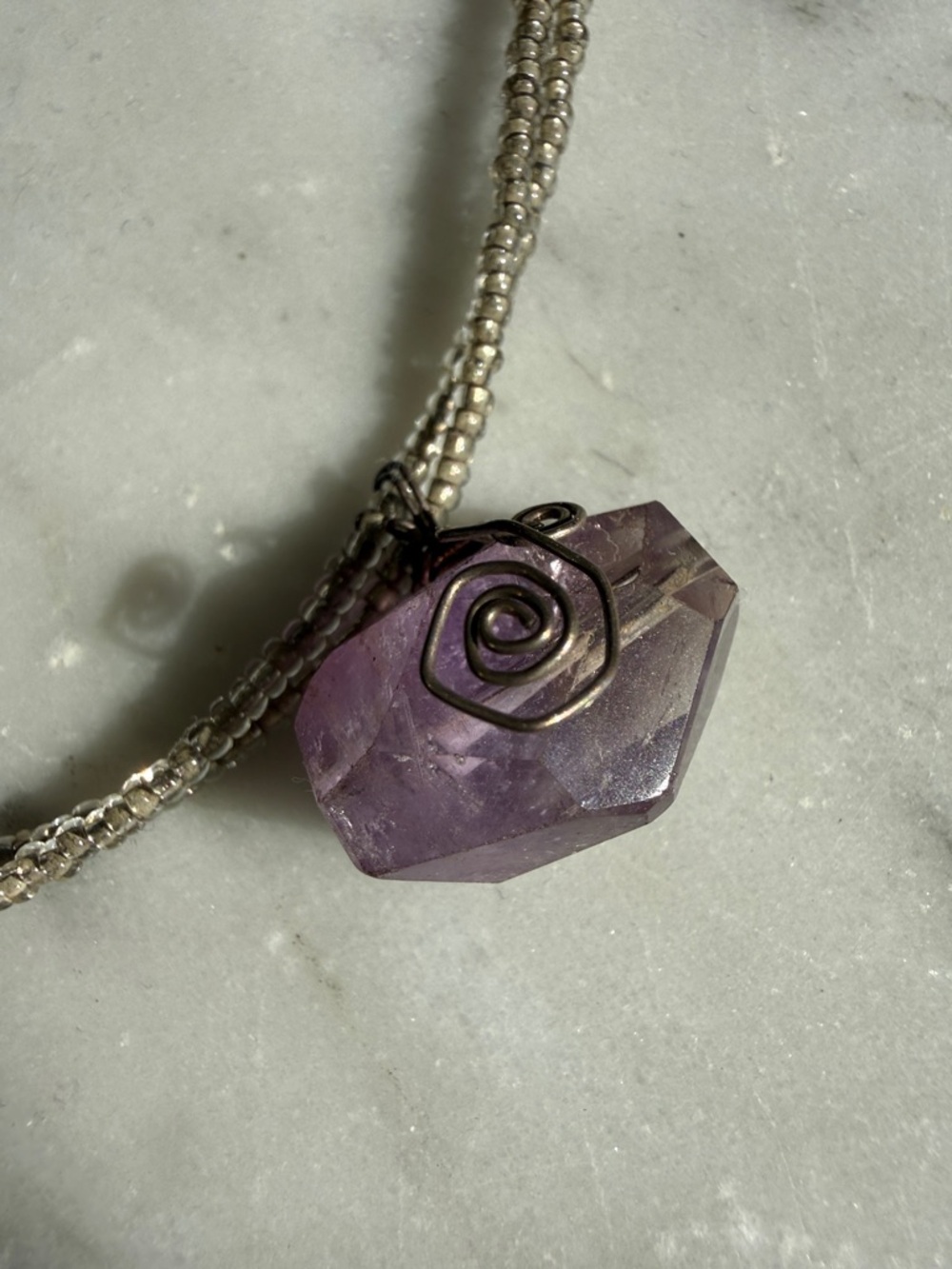 Handcrafted Multi-Strand Necklace with Amethyst Pendant